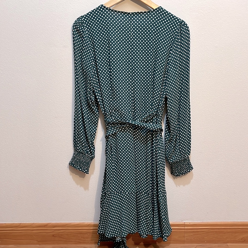 LOFT long sleeves polka dots green wrap dress - Picture 4 of 12